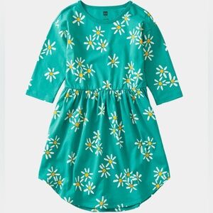 Tea Collection Marina Henley Daisy Turquoise Kids Dress 10